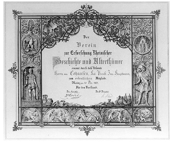 Mitgliedsurkunde des Mainzer Altertumsvereins aus dem Jahr 1851